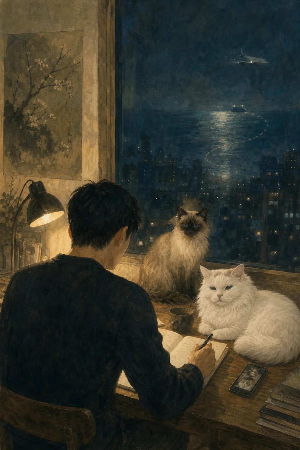 AI文学插图|写给两只猫的夜